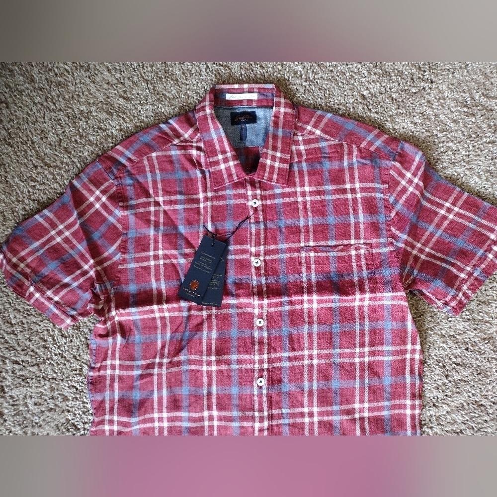 Good Man Brand Red Plaid Short Sleeve Button Down Shirt NWT - Picture 2 of 6